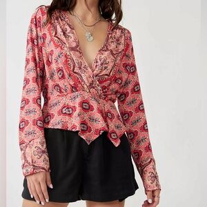 NWT FREE PEOPLE Falling For You Top Hibiscus Combo Peplum Boho Wrap Large